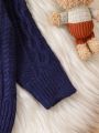 Infant Boys' Cardigan Sweater With Shawl Collar And Twisted Flower Design