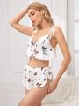 Ladies' Butterfly Print Cami Top And Shorts Pajama Set