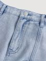 SHEIN Teen Girl's Casual High Waist Bodycon Mini A-Line Denim Skirt With Cargo Pocket Detail