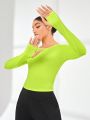 SHEIN Daily&Casual Fluorescent Green Thumb Hole Sports T-Shirt