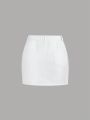 SHEIN Teen Girl's Y2K 90S Vintage Flap Pocket Side Cargo White Denim Skirt