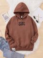 SHEIN Kids Cooltwn Tween Girl Letter Graphic Patched Detail Thermal Lined Hoodie