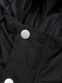 Men Flap Pocket Drawstring Hooded Puffer Coat