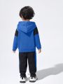 JNSQ Toddler Boys' Casual Loose Fit Hooded Sweatshirt With English Letter Print And Side Color Block Jogger Pants Set
