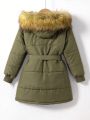 Tween Girls' Detachable Lining Hooded Long Coat