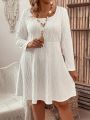SHEIN LUNE Plus Size Women's Long Sleeve White Dress