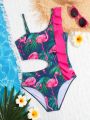 Tween Girl Flamingo Printed One-Piece Swimsuit
