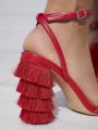 Women's Solid Color Tassel Decoration Fashionable High-Heeled Sandals