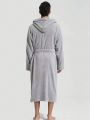 Thickened Coral Fleece Men's Bathrobe With Hooded Design For Autumn And Winter, Warm And Comfortable