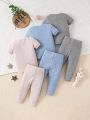 Infant Boys' Plain Ribbed Knitting 3 Tops And 3 Pants Homewear Set