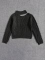 Tween Girl Hollow Out Knit Sweater With Twist Detail, For Youth