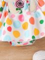 Baby Girl Fun Polka Dot Rabbit Printed Overalls Bodysuit