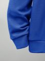 SHEIN Kids SPRTY Teen Boys' Hooded Color Block Pullover Sweatshirt And Sport Pants Set