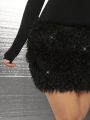 SHEIN SXY Patchwork Furry Bodycon Long Sleeve Dress