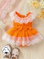 Baby Girls' Spring/Summer Orange Lace & Ruffle Trimmed Elegant Daily/Casual Cute Romper