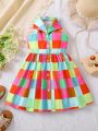 SHEIN Kids SUNSHNE Girls (small) Plaid Print Button Halter Dress