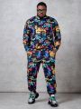 Manfinity Men's Plus Size Printed Round Neck Sweatshirt And Knitted Casual Pants Set