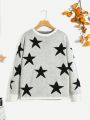 SHEIN Big Girls' Preppy Five-pointed Star Pattern Sweater