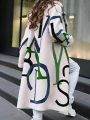 Plus Size Women'S Woolen Jacket With Letter Pattern