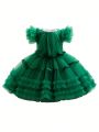 Baby Girl Ruffle Trim Mesh Overlay Gown Dress