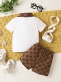 Baby Boys' Casual Printed Short Sleeve Polo Shirt And Shorts Set For Summer