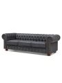 Leather Couches for Living Room, 3 Seater Classic Chesterfield Sofa Couch with Button Tufted Back and Roll Arms, 88.5-Inch Faux Leather Sofa with Nailhead Trim and Solid Wood Legs