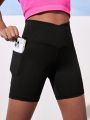 Tween Girls' Wide Waistband Sports Shorts With Phone Pocket