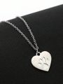 1pc Silver-color Alloy Card Shaped Pendant Necklace With Heart, Cat Paw Print Design - Perfect For Festival Outfit