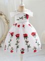 Little Girls' Rose Embroidered Off Shoulder Neckline Princess Dress