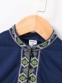 SHEIN Kids SUNSHNE Young Boy'S Geometrical Embroidery Short Sleeve Polo Shirt, Summer