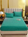 3pcs Green Crystal Velvet Bedding Set (1 Duvet Cover, 2 Pillowcases)