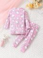 Baby Girls' Sheep Star Print Long Sleeve Top And Pants Tight-Fitting Homewear Set