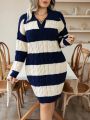 SHEIN LUNE Plus Two Tone Cable Knit Drop Shoulder Sweater Dress