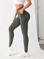 Solid Color Sports Leggings With Side Pockets