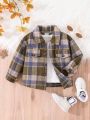 Baby Boy Plaid Print Flap Detail Coat Without Tee