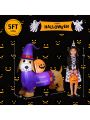 Gymax 5FT Inflatable Halloween Dachshund Dog & Ghost Pumpkin Holiday Decor w/ LED Lights