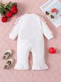 Baby Girls' Lovely Text Printed Elegant Jumpsuit With Lace, For Autumn/winter