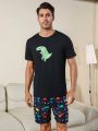 Men'S Cartoon Dinosaur Printed Short Sleeve Homewear Set