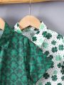 SHEIN Kids SUNSHNE Young Boys' Short Sleeve St. Patrick's Day Lucky Clover Green Comfortable Versatile Shirt