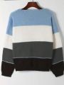 Plus Size Women's Color Block Loose Drop Shoulder Sweater With Stitching Detail
