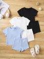 Infant Boys' Summer Fashionable Casual Short Sleeve T-Shirt And Shorts Outfit