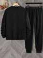 Men's Plus Size Round Neck Sweatshirt Set With Bear & Letter Print