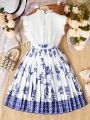 Girls' (Big) Floral Print Short Sleeve A-Line Dress