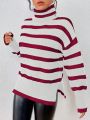 SHEIN Essnce Striped Pattern Turtleneck Drop Shoulder Sweater