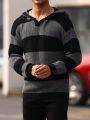 Men'S Striped Drop Shoulder Hooded Sweater For Casual Wear