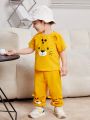 SHEIN Baby Boy Cartoon Animal Print Raglan Sleeve Round Neck Short Sleeve T-Shirt And Pants Set