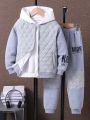 Toddler Boys' Patchwork Color Blocking Letter Printed Baseball Jacket And Pants, Thickened