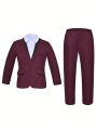 Young Boy 1pc Colorblock Lapel Collar Blazer & 1pc Suit Pants