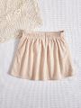 SHEIN Kids SUNSHNE Girls' Woven Solid Color Corduroy Overall Skirt