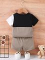 Baby Boys' Block Color Short Sleeve T-Shirt And Shorts Set - Breathable And Casual